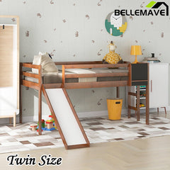 Bellemave® Twin Size Low Loft Bed with Slide, Ladder and Chalkboard - Bellemave