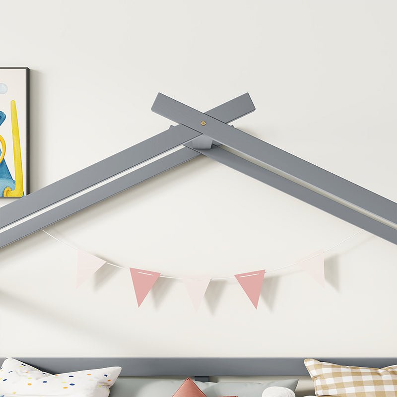 Bellemave® Twin Size Low Loft Bed with Slide, Ladder, Safety Guardrails, House Roof Frame - Bellemave