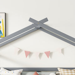 Bellemave® Twin Size Low Loft Bed with Slide, Ladder, Safety Guardrails, House Roof Frame - Bellemave