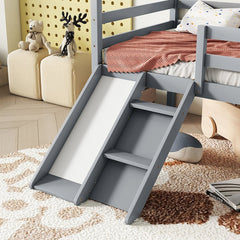 Bellemave® Twin Size Low Loft Bed with Slide, Ladder, Safety Guardrails, House Roof Frame - Bellemave