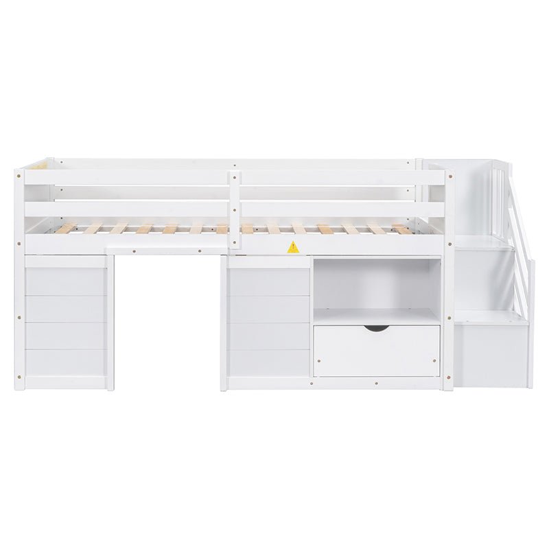 Bellemave® Twin Size Low Loft Bed with Stair, Drawer and Shelf, Built - In Space Under Bed - Bellemave