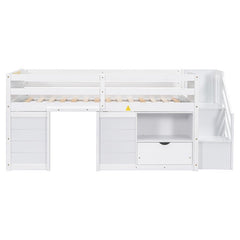 Bellemave® Twin Size Low Loft Bed with Stair, Drawer and Shelf, Built - In Space Under Bed - Bellemave
