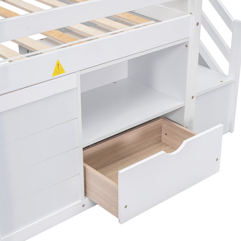Bellemave® Twin Size Low Loft Bed with Stair, Drawer and Shelf, Built - In Space Under Bed - Bellemave