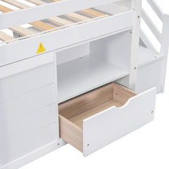 Bellemave® Twin Size Low Loft Bed with Stair, Drawer and Shelf, Built - In Space Under Bed - Bellemave