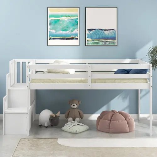 Bellemave® Twin Size Low Loft Bed with Staircase - Bellemave