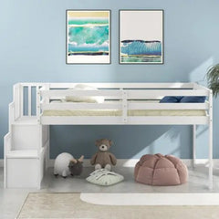 Bellemave® Twin Size Low Loft Bed with Staircase - Bellemave