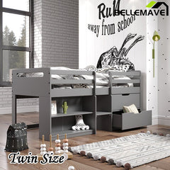 Bellemave® Twin Size Low Loft Bed with Storage Drawers and Open Shelves - Bellemave