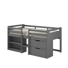 Bellemave® Twin Size Low Loft Bed with Storage Drawers and Open Shelves - Bellemave