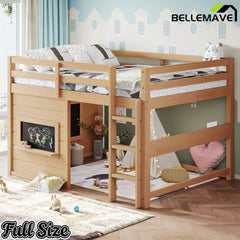 Bellemave® Twin Size Low Loft Bed with Storage Shelves for Kids,Kids Low Loft Bed Frame with Chalkboard and Bookshelf for Boys,Girls,Solid Wood,Gray - Bellemave