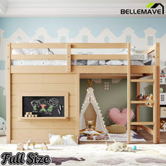 Bellemave® Twin Size Low Loft Bed with Storage Shelves for Kids,Kids Low Loft Bed Frame with Chalkboard and Bookshelf for Boys,Girls,Solid Wood,Gray - Bellemave