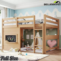Bellemave® Twin Size Low Loft Bed with Storage Shelves for Kids,Kids Low Loft Bed Frame with Chalkboard and Bookshelf for Boys,Girls,Solid Wood,Gray - Bellemave