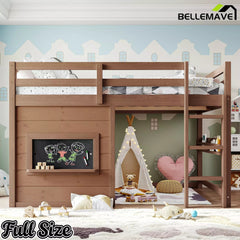 Bellemave® Twin Size Low Loft Bed with Storage Shelves for Kids,Kids Low Loft Bed Frame with Chalkboard and Bookshelf for Boys,Girls,Solid Wood,Gray - Bellemave