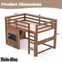 Bellemave® Twin Size Low Loft Bed with Storage Shelves for Kids,Kids Low Loft Bed Frame with Chalkboard and Bookshelf for Boys,Girls,Solid Wood,Gray - Bellemave