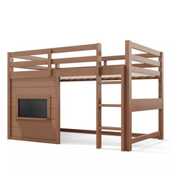 Bellemave® Twin Size Low Loft Bed with Storage Shelves for Kids,Kids Low Loft Bed Frame with Chalkboard and Bookshelf for Boys,Girls,Solid Wood,Gray - Bellemave