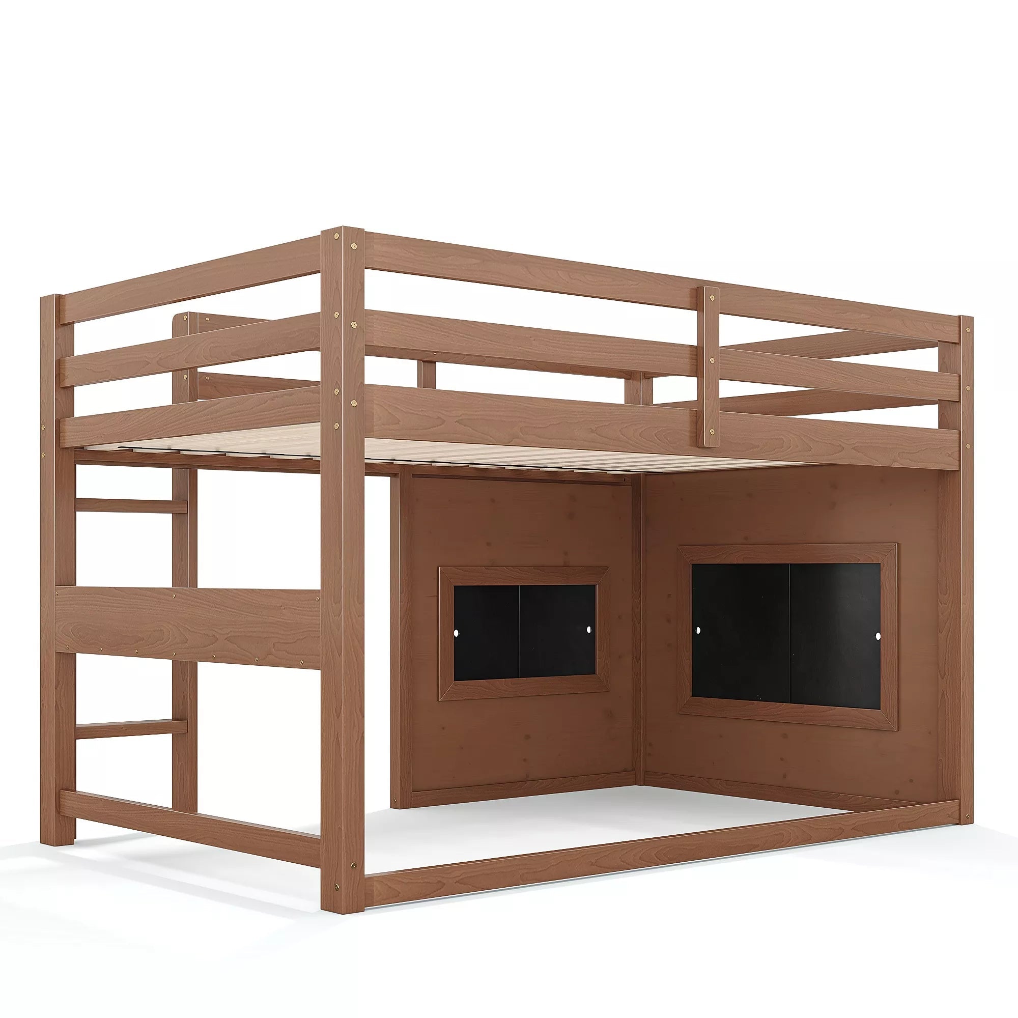 Bellemave® Twin Size Low Loft Bed with Storage Shelves for Kids,Kids Low Loft Bed Frame with Chalkboard and Bookshelf for Boys,Girls,Solid Wood,Gray - Bellemave