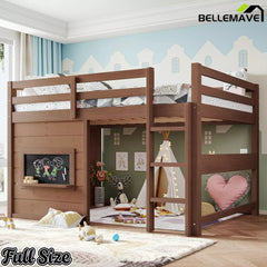 Bellemave® Twin Size Low Loft Bed with Storage Shelves for Kids,Kids Low Loft Bed Frame with Chalkboard and Bookshelf for Boys,Girls,Solid Wood,Gray - Bellemave