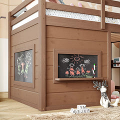 Bellemave® Twin Size Low Loft Bed with Storage Shelves for Kids,Kids Low Loft Bed Frame with Chalkboard and Bookshelf for Boys,Girls,Solid Wood,Gray - Bellemave
