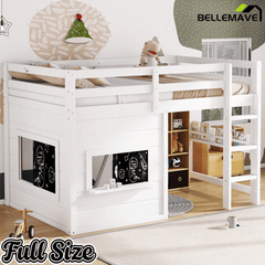 Bellemave® Twin Size Low Loft Bed with Storage Shelves for Kids,Kids Low Loft Bed Frame with Chalkboard and Bookshelf for Boys,Girls,Solid Wood,Gray - Bellemave