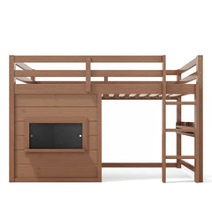 Bellemave® Twin Size Low Loft Bed with Storage Shelves for Kids,Kids Low Loft Bed Frame with Chalkboard and Bookshelf for Boys,Girls,Solid Wood,Gray - Bellemave