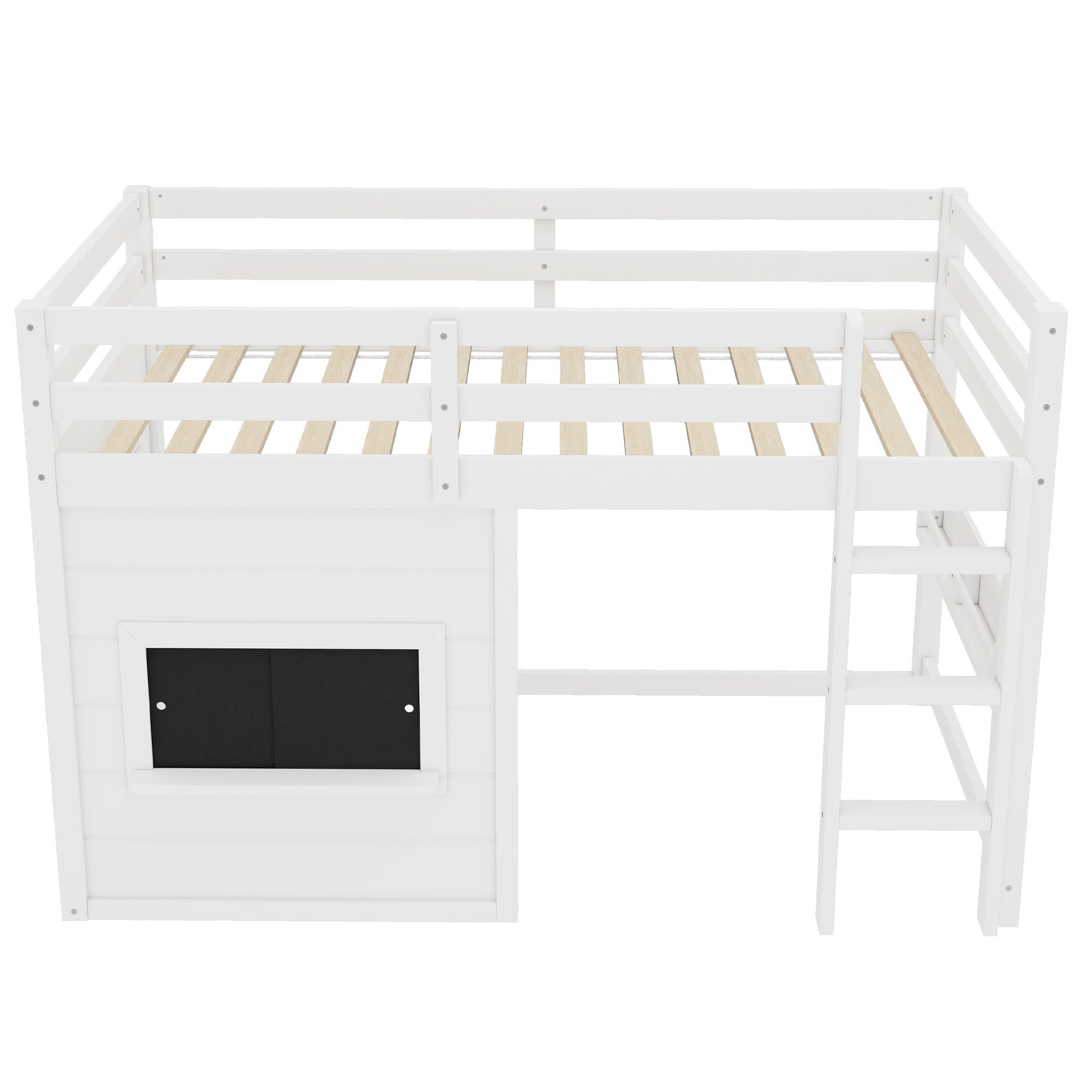 Bellemave® Twin Size Low Loft Bed with Storage Shelves for Kids,Kids Low Loft Bed Frame with Chalkboard and Bookshelf for Boys,Girls,Solid Wood,Gray - Bellemave