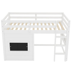 Bellemave® Twin Size Low Loft Bed with Storage Shelves for Kids,Kids Low Loft Bed Frame with Chalkboard and Bookshelf for Boys,Girls,Solid Wood,Gray - Bellemave