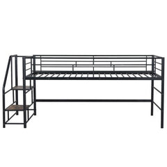 Bellemave® Twin Size Low Loft Bed with Storage Stairs - Bellemave