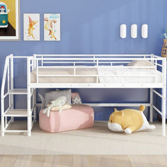 Bellemave® Twin Size Low Loft Bed with Storage Stairs - Bellemave