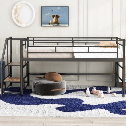 Bellemave® Twin Size Low Loft Bed with Storage Stairs - Bellemave