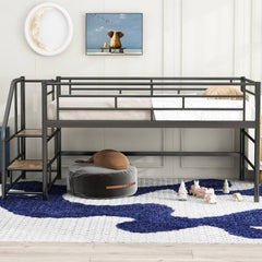 Bellemave® Twin Size Low Loft Bed with Storage Stairs - Bellemave