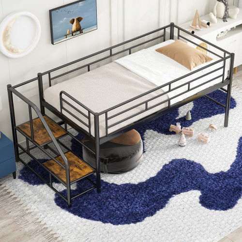 Bellemave® Twin Size Low Loft Bed with Storage Stairs - Bellemave
