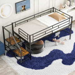 Bellemave® Twin Size Low Loft Bed with Storage Stairs - Bellemave