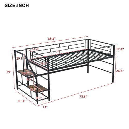 Bellemave® Twin Size Low Loft Bed with Storage Stairs - Bellemave
