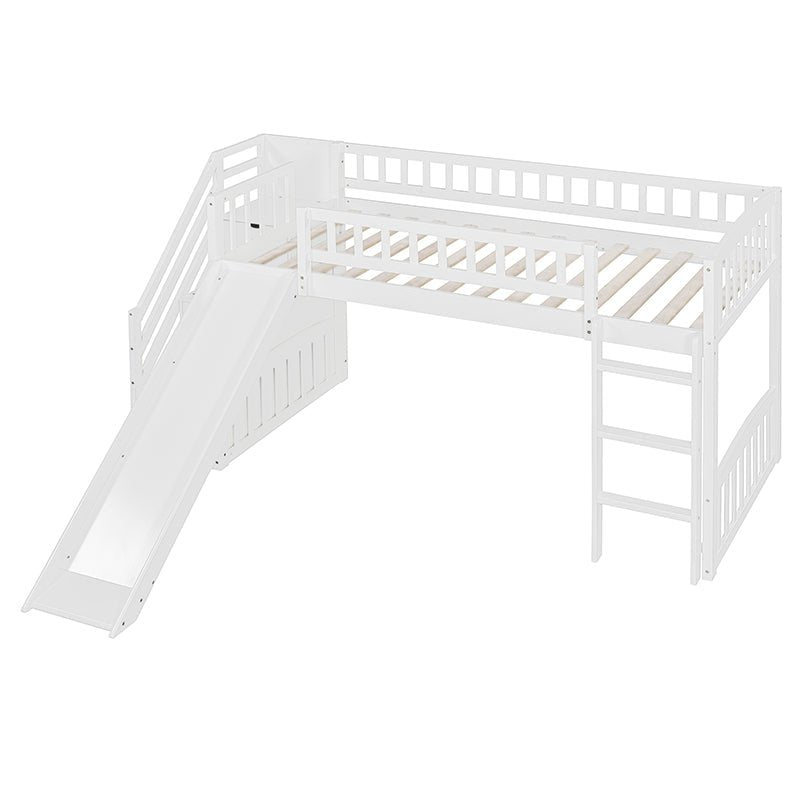Bellemave® Twin Size Low Loft Bed with Two Drawers and Slide - Bellemave