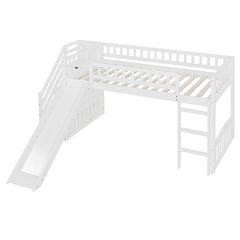 Bellemave® Twin Size Low Loft Bed with Two Drawers and Slide - Bellemave
