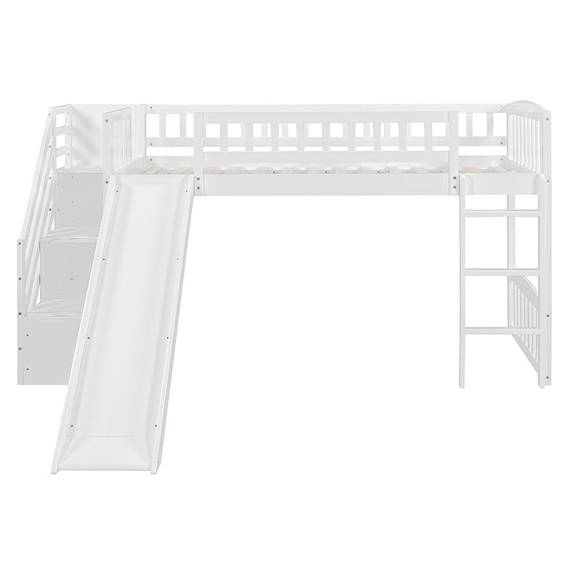 Bellemave® Twin Size Low Loft Bed with Two Drawers and Slide - Bellemave