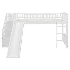 Bellemave® Twin Size Low Loft Bed with Two Drawers and Slide - Bellemave