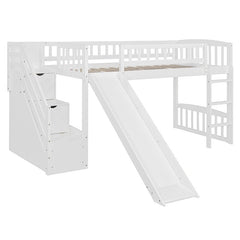 Bellemave® Twin Size Low Loft Bed with Two Drawers and Slide - Bellemave