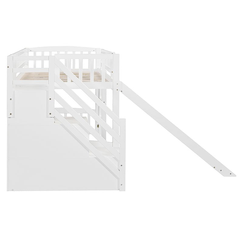 Bellemave® Twin Size Low Loft Bed with Two Drawers and Slide - Bellemave