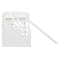 Bellemave® Twin Size Low Loft Bed with Two Drawers and Slide - Bellemave