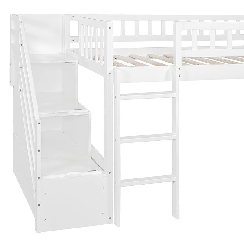 Bellemave® Twin Size Low Loft Bed with Two Drawers and Slide - Bellemave