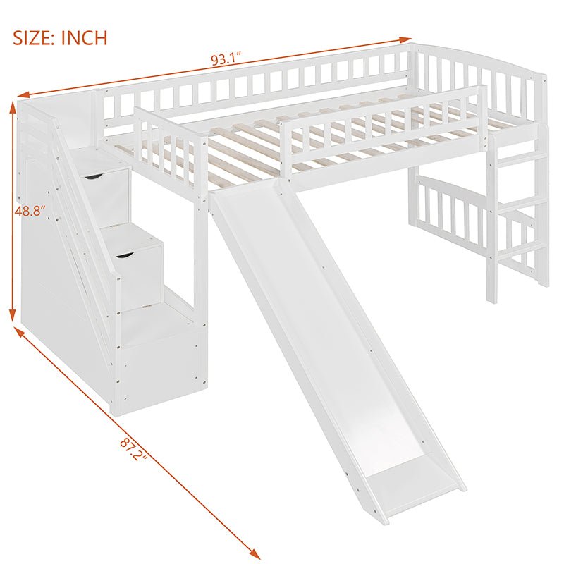 Bellemave® Twin Size Low Loft Bed with Two Drawers and Slide - Bellemave
