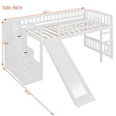 Bellemave® Twin Size Low Loft Bed with Two Drawers and Slide - Bellemave