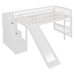 Bellemave® Twin Size Low Loft Bed with Two Drawers and Slide - Bellemave