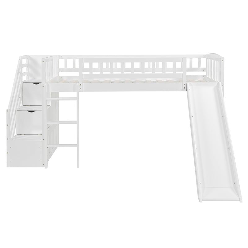 Bellemave® Twin Size Low Loft Bed with Two Drawers and Slide - Bellemave