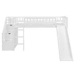 Bellemave® Twin Size Low Loft Bed with Two Drawers and Slide - Bellemave
