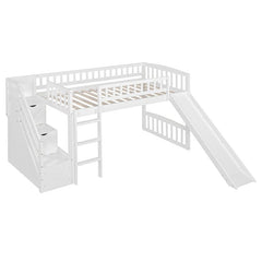 Bellemave® Twin Size Low Loft Bed with Two Drawers and Slide - Bellemave