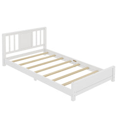 Bellemave® Twin Size Low Profile Platform Bed with Chic Headboard, Wood Bed Frame with Support Slats for Kids - Bellemave