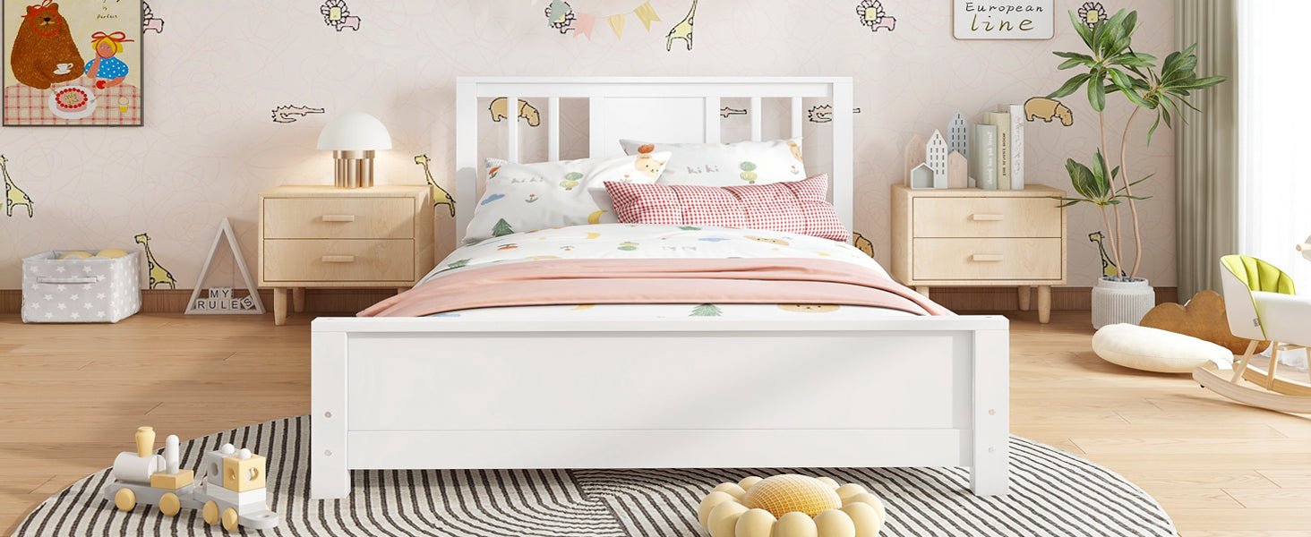 Bellemave® Twin Size Low Profile Platform Bed with Chic Headboard, Wood Bed Frame with Support Slats for Kids - Bellemave
