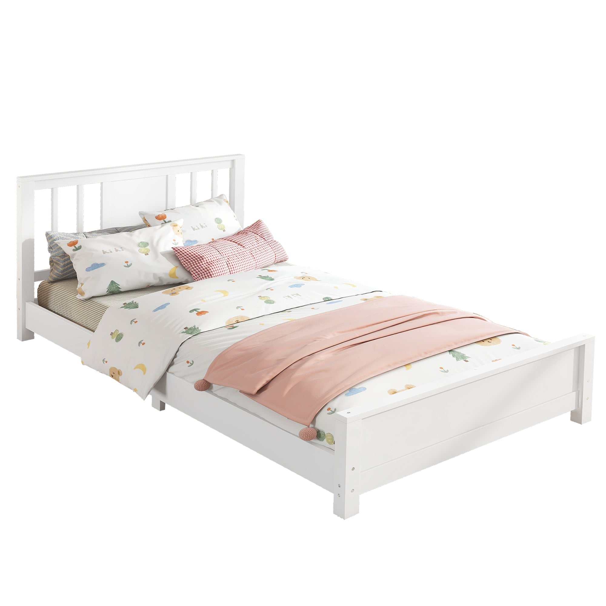 Bellemave® Twin Size Low Profile Platform Bed with Chic Headboard, Wood Bed Frame with Support Slats for Kids - Bellemave