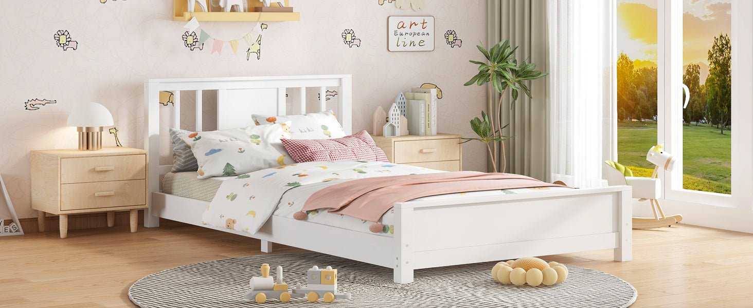 Bellemave® Twin Size Low Profile Platform Bed with Chic Headboard, Wood Bed Frame with Support Slats for Kids - Bellemave